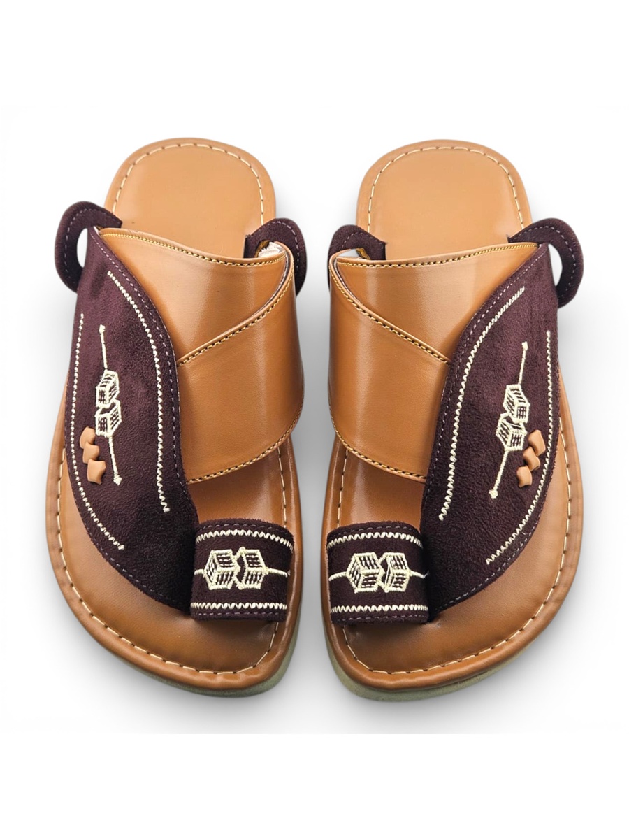 Boys Brown Color Block Strap Comfort Arabic Slippers