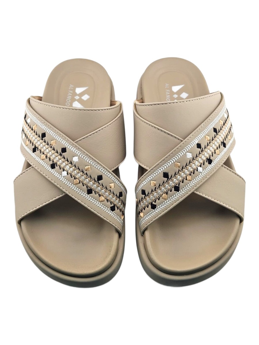 Beige Embellished Criss-Cross Casual Sandals