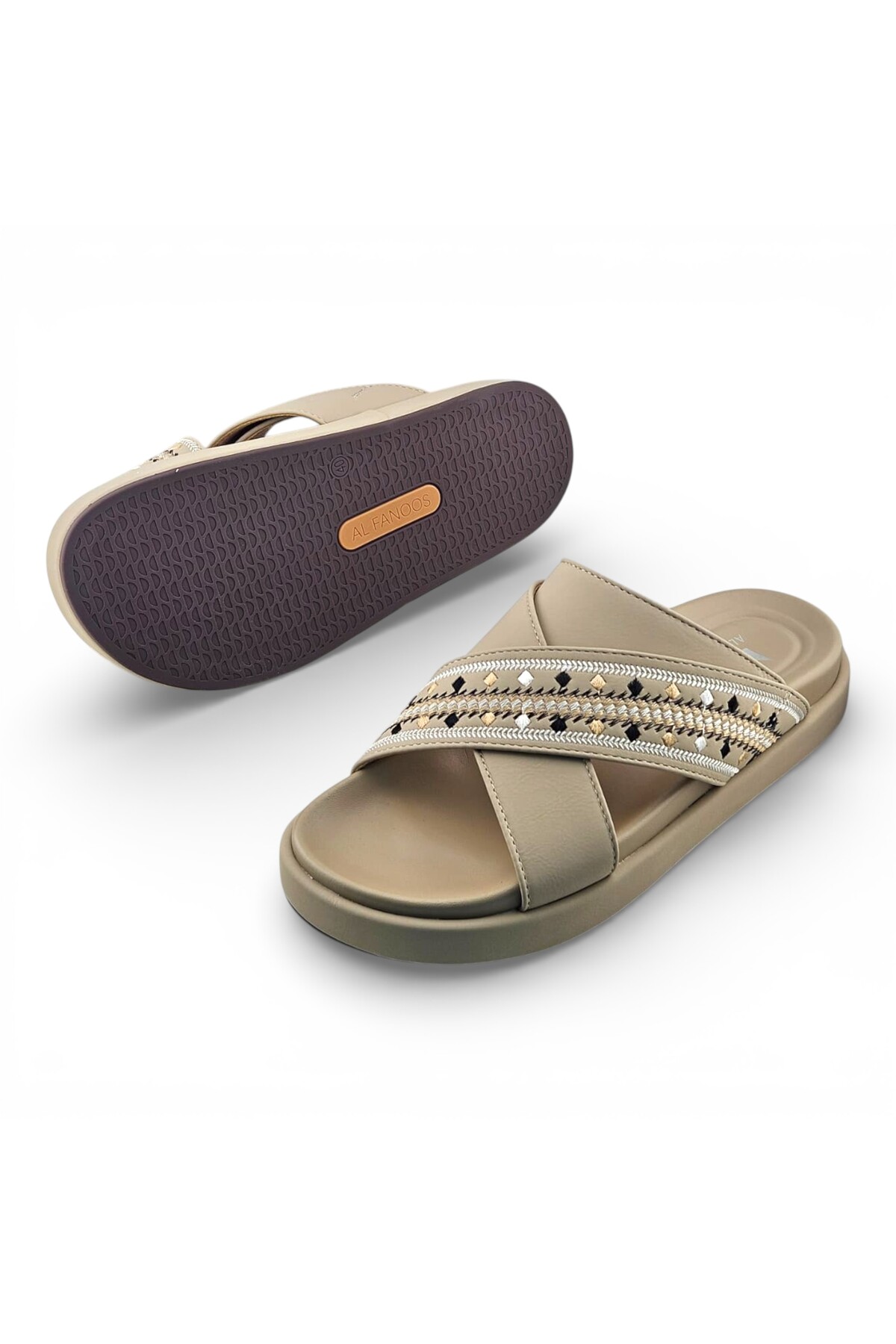 Beige Embellished Criss-Cross Casual Sandals