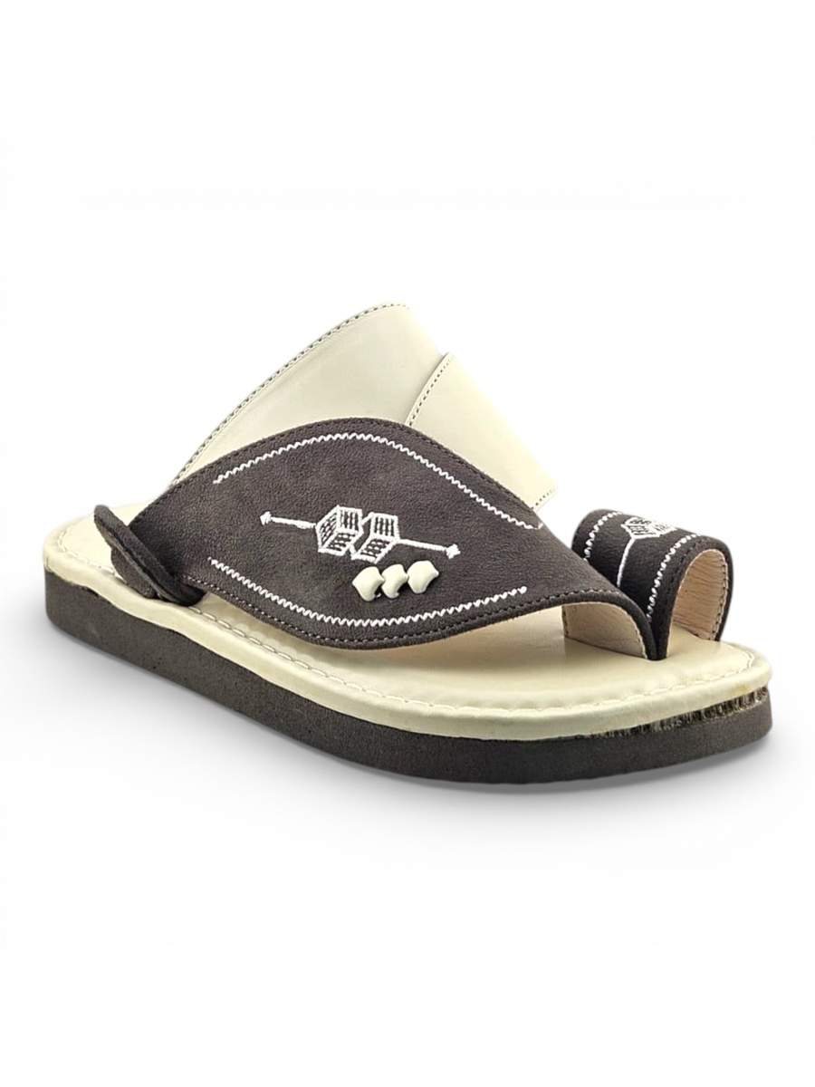 Boys Cream Color Block Strap Comfort Arabic Slippers