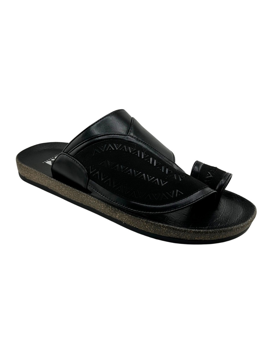Men Black Leather Toe-Loop Sandals 