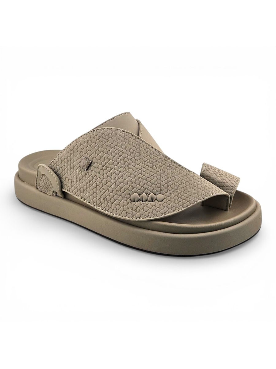 Beige Textured Leather Men Casual Sandals