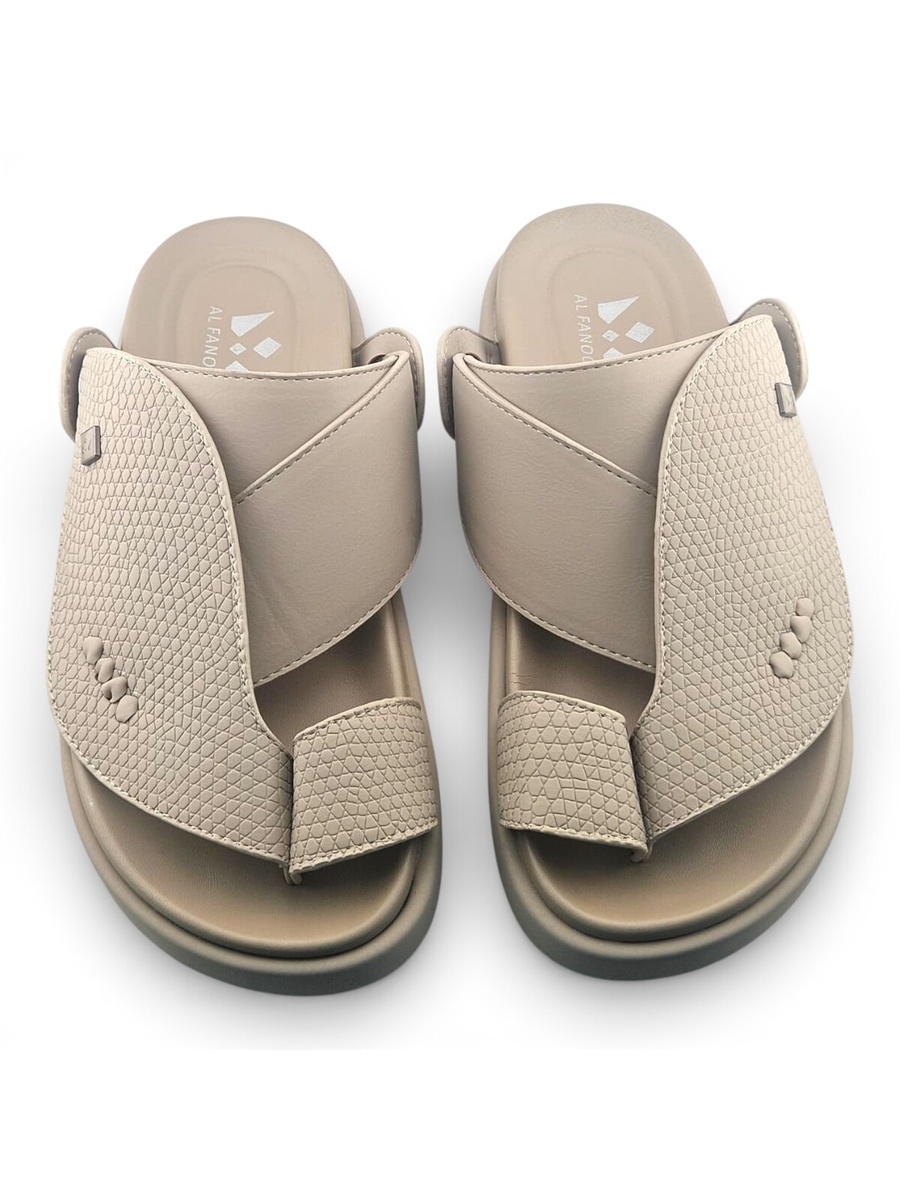Beige Textured Leather Men Casual Sandals