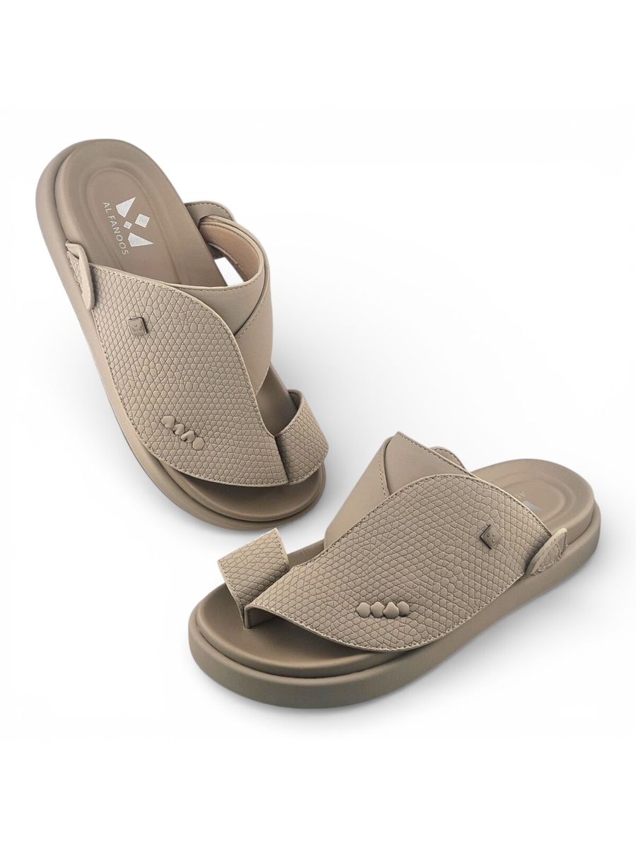 Beige Textured Leather Men Casual Sandals
