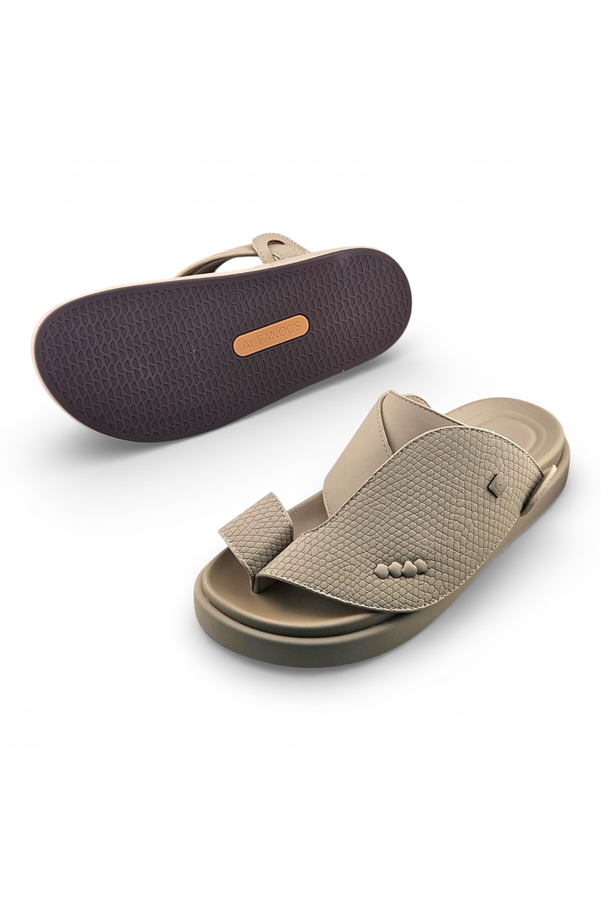 Beige Textured Leather Men Casual Sandals