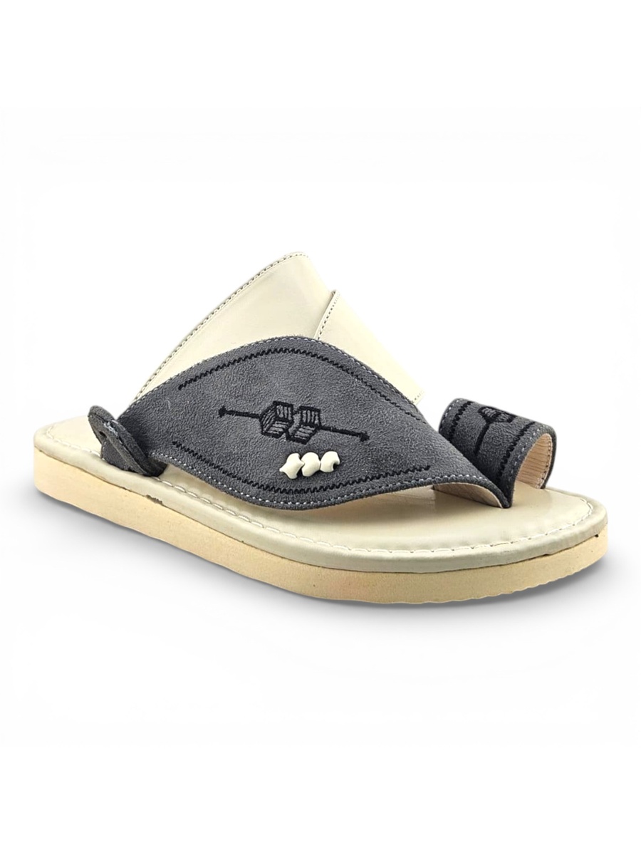 Boys Grey Toe-Post Comfort Arabic Slippers