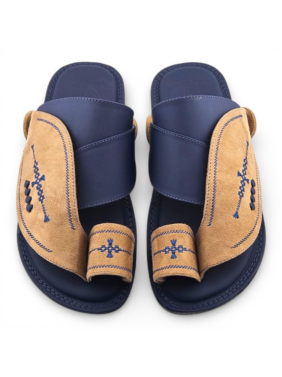 Men Beige and Blue Arabic Sandals 