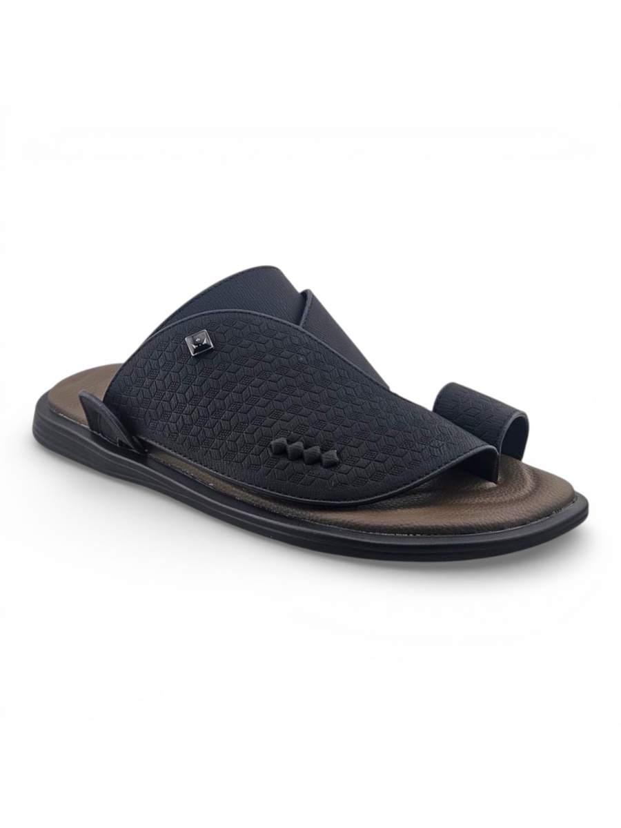 Men Black Thong Sandals with Textured Strap