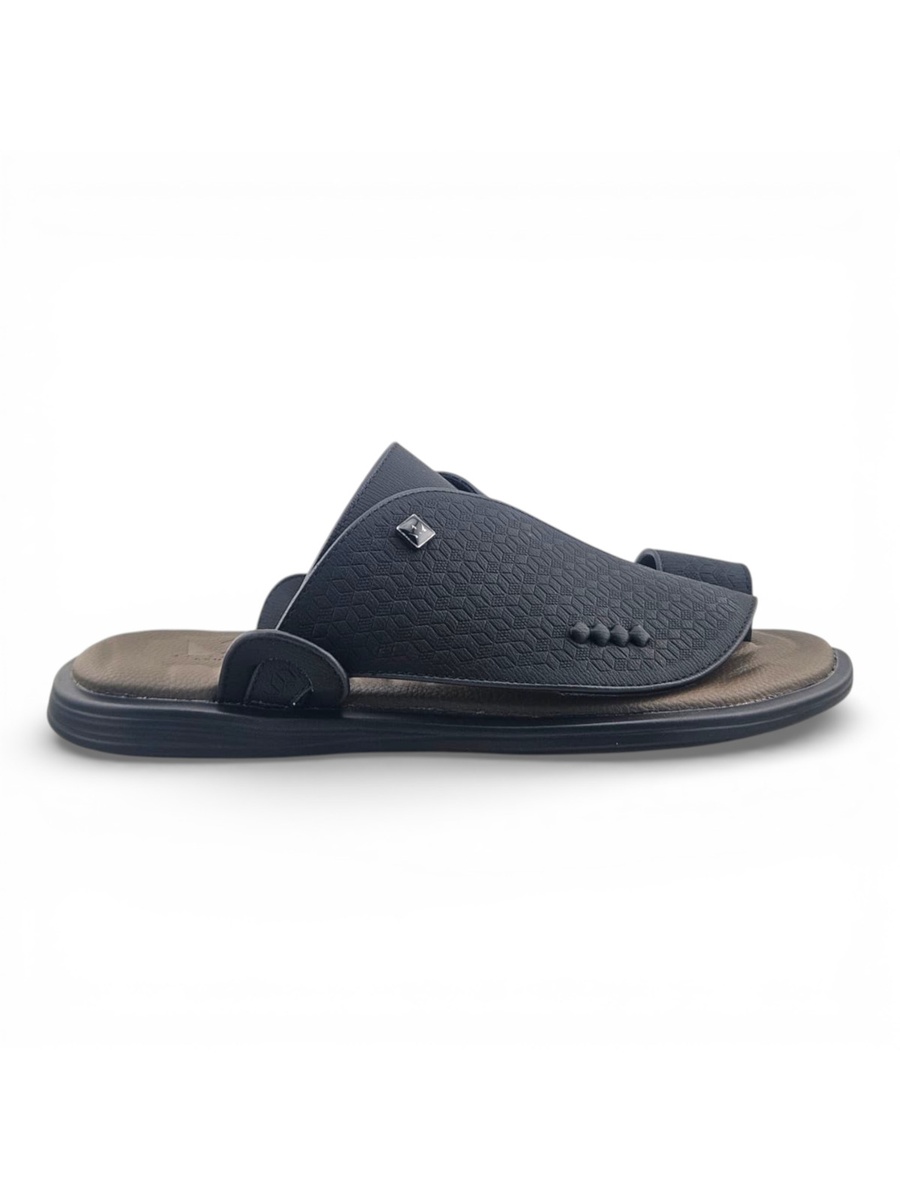Men Black Thong Sandals with Textured Strap