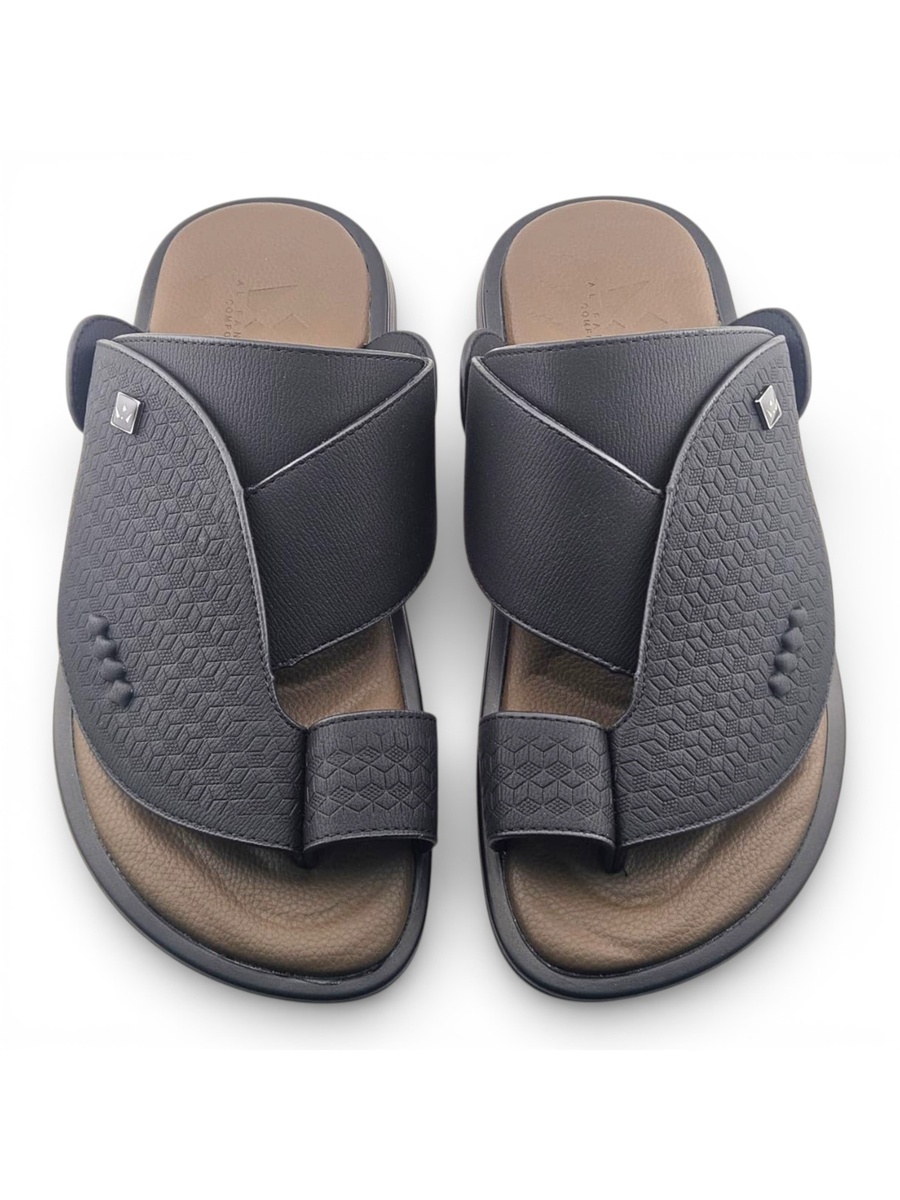Men Black Thong Sandals with Textured Strap