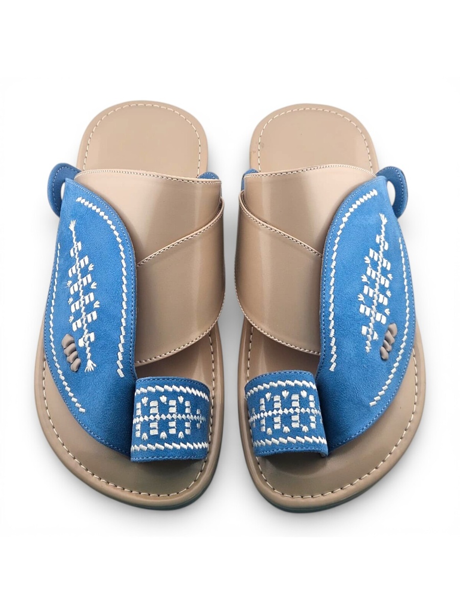 Men Light Blue Embroidered Arabic Sandals