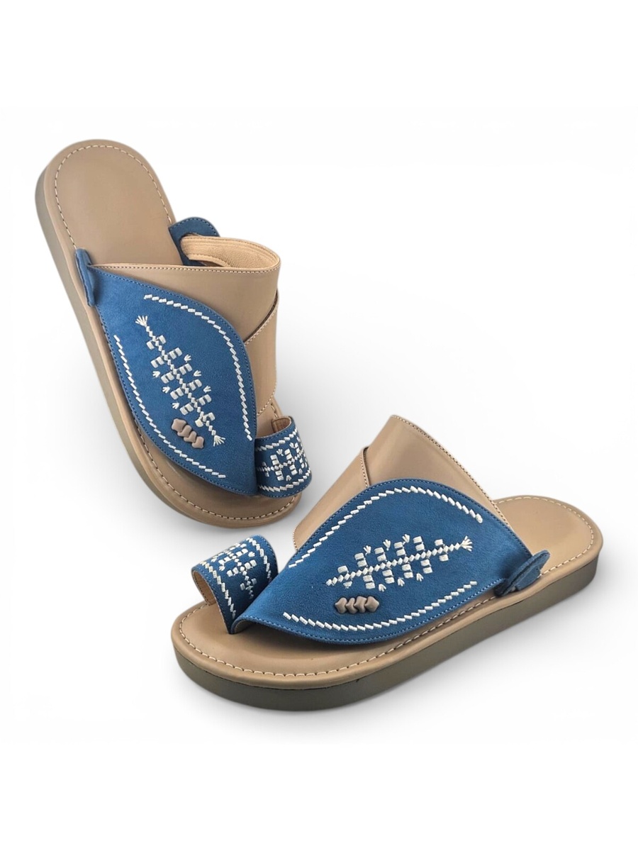 Men Light Blue Embroidered Arabic Sandals