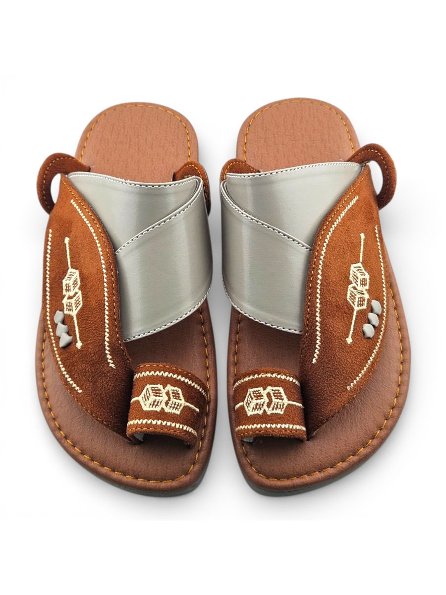 Boys Rust Color Block Strap Comfort Arabic Slippers