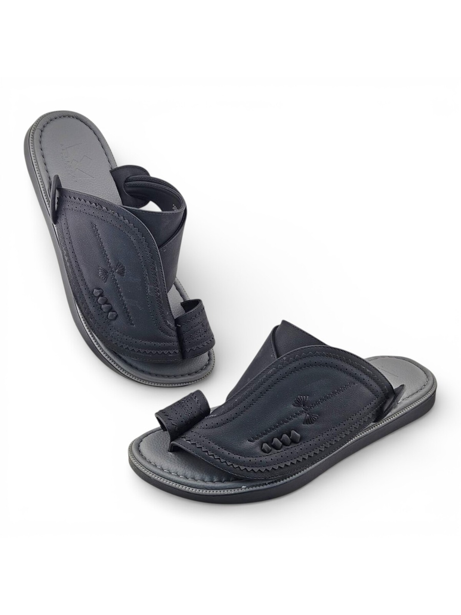 Men Black Leather Casual Sandals