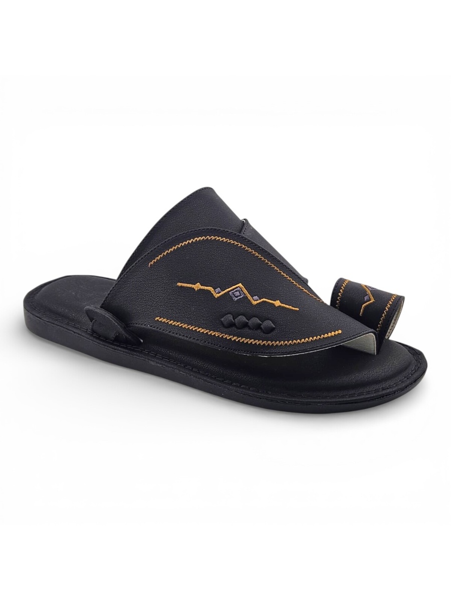 Men Black Embroidered Arabic Sandals - Premium Thobe Slippers