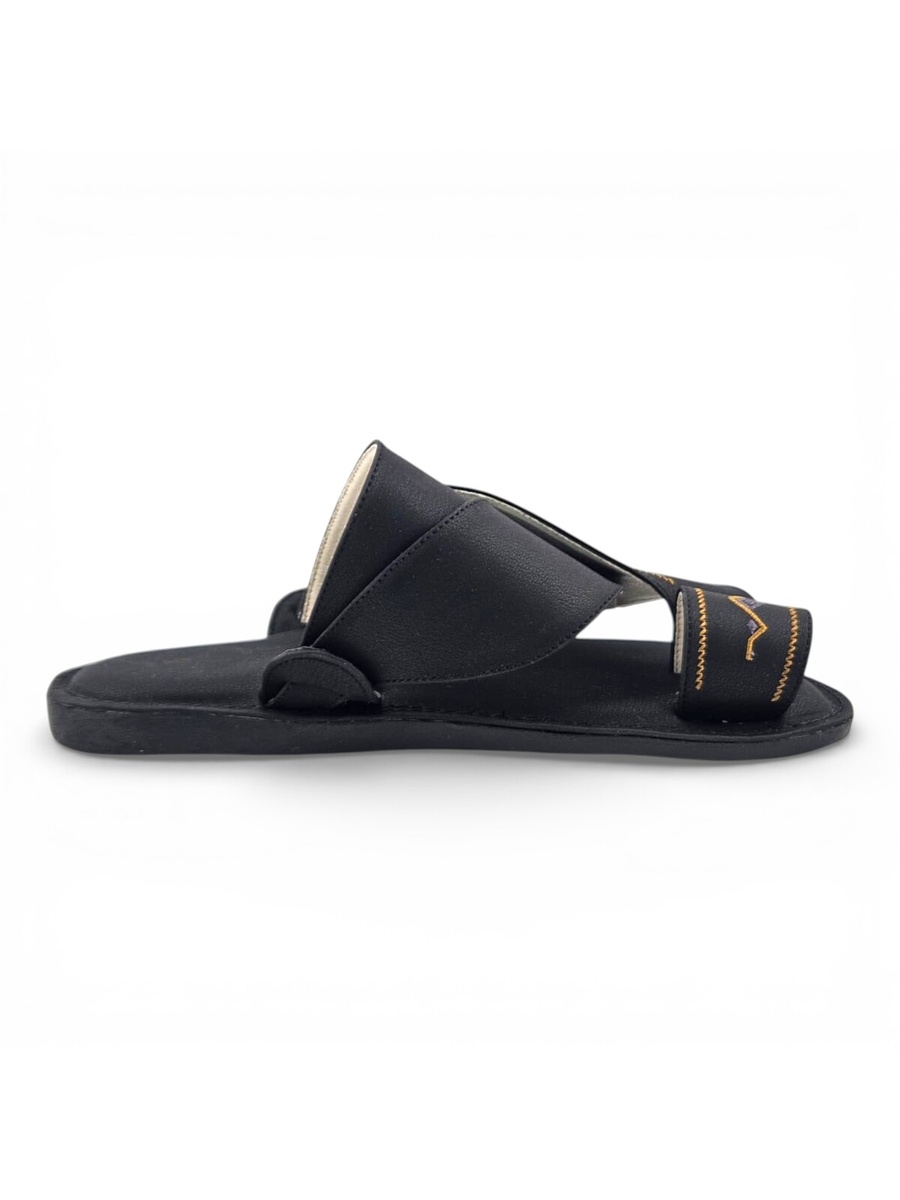Men Black Embroidered Arabic Sandals - Premium Thobe Slippers