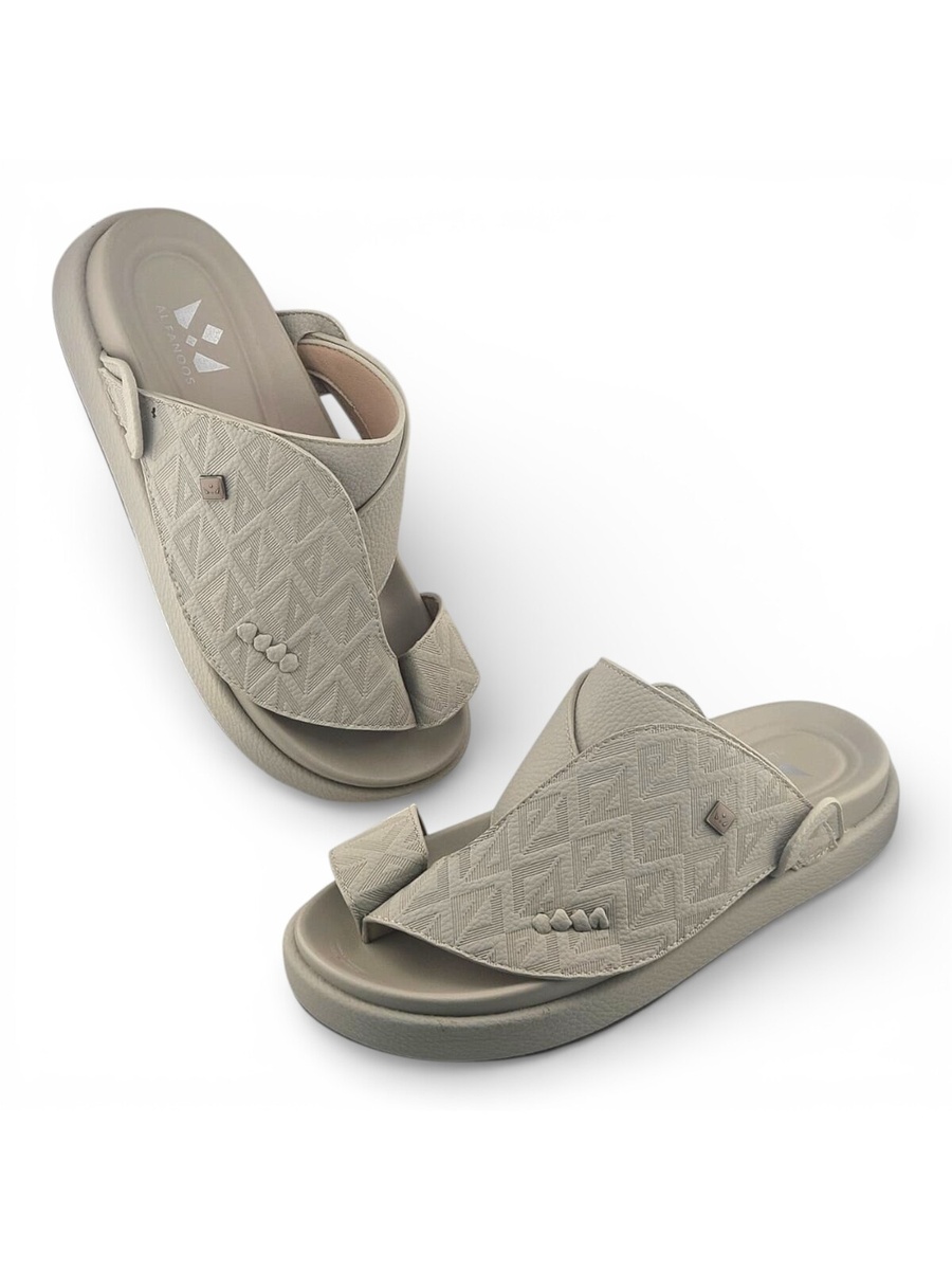 Men Beige Embossed Pattern Casual Sandals