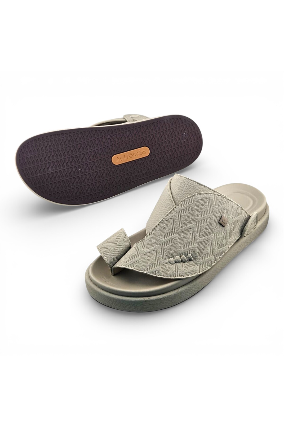 Men Beige Embossed Pattern Casual Sandals