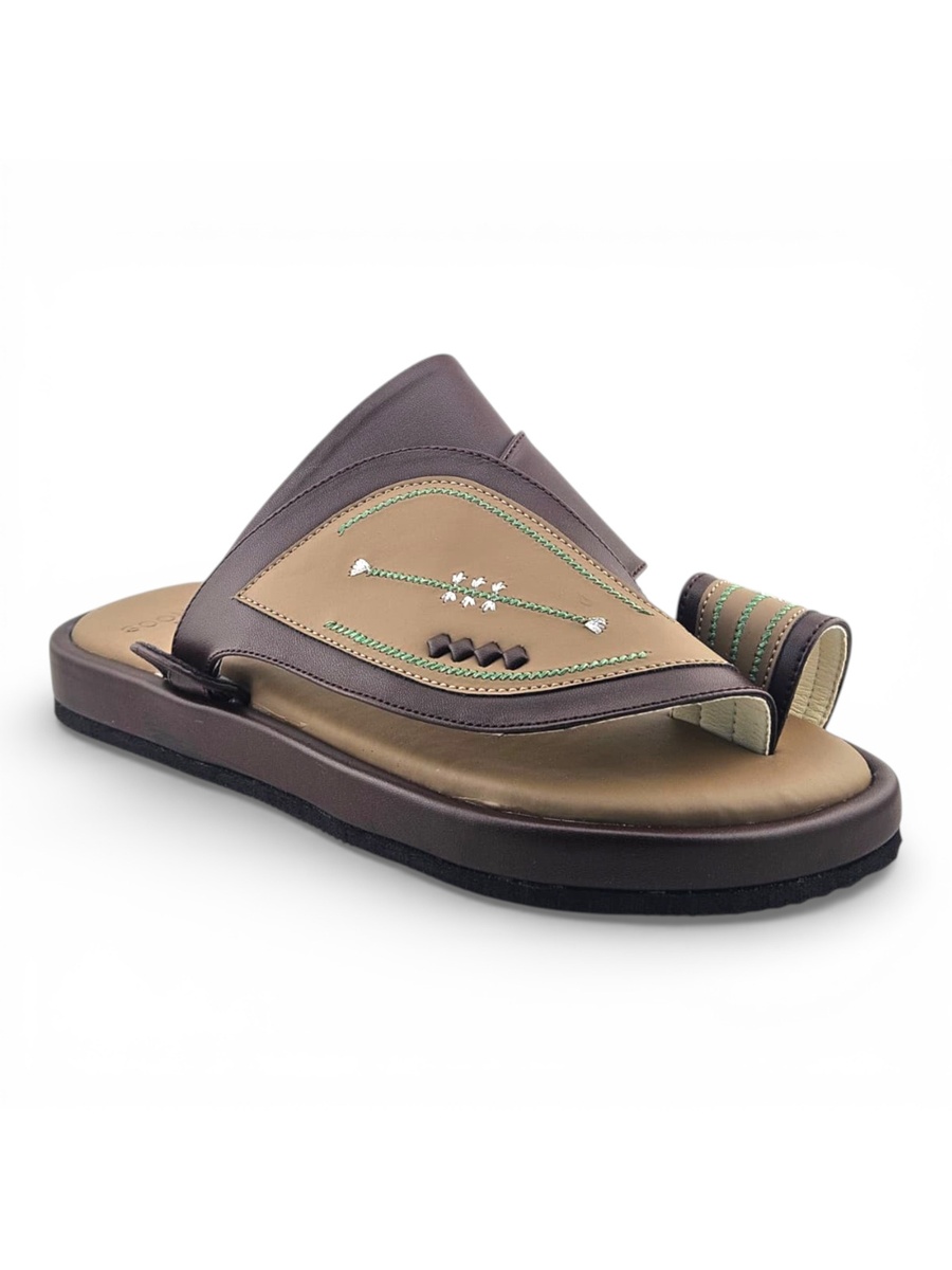 Men Beige Casual Sandals with Green Stitching