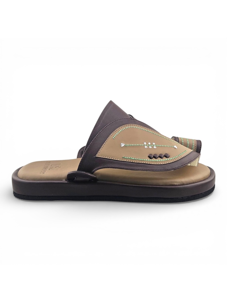 Men Beige Casual Sandals with Green Stitching