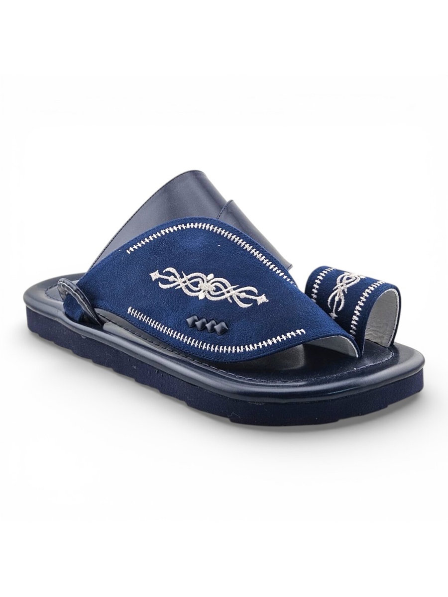 Men Navy Blue Arabic Sandals with Embroidered Design