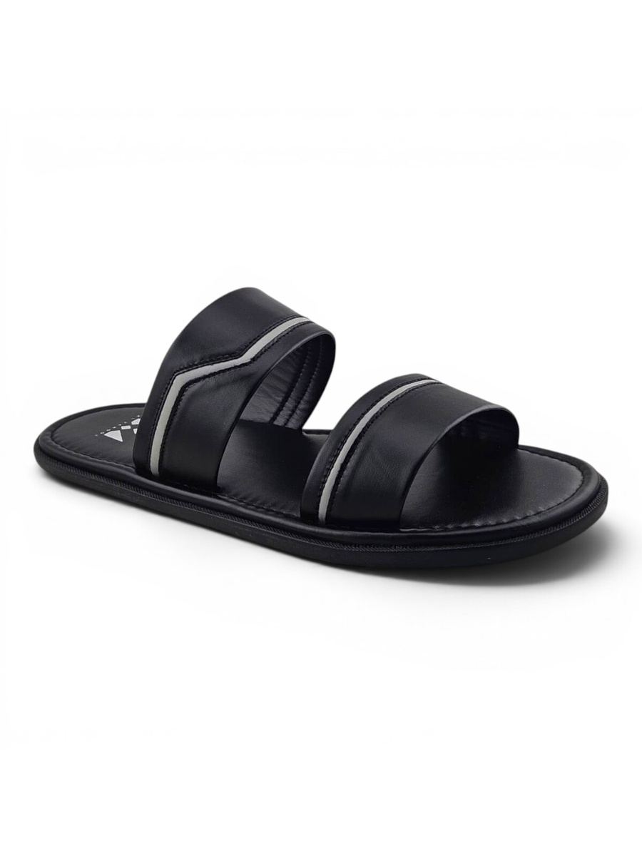 Black Men Slip-On Sandals with Striped Straps