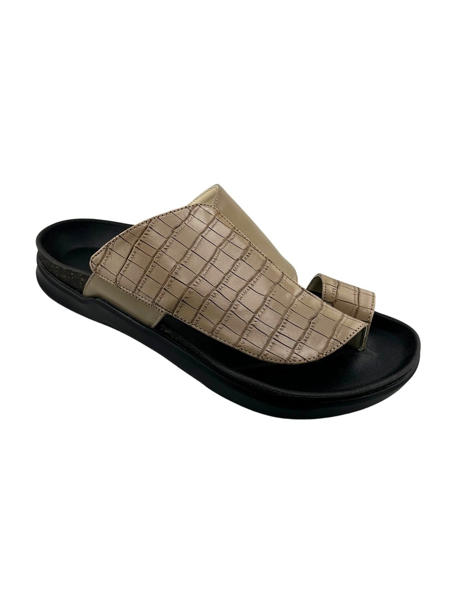 Men Green Croc-Embossed Comfort Sandals
