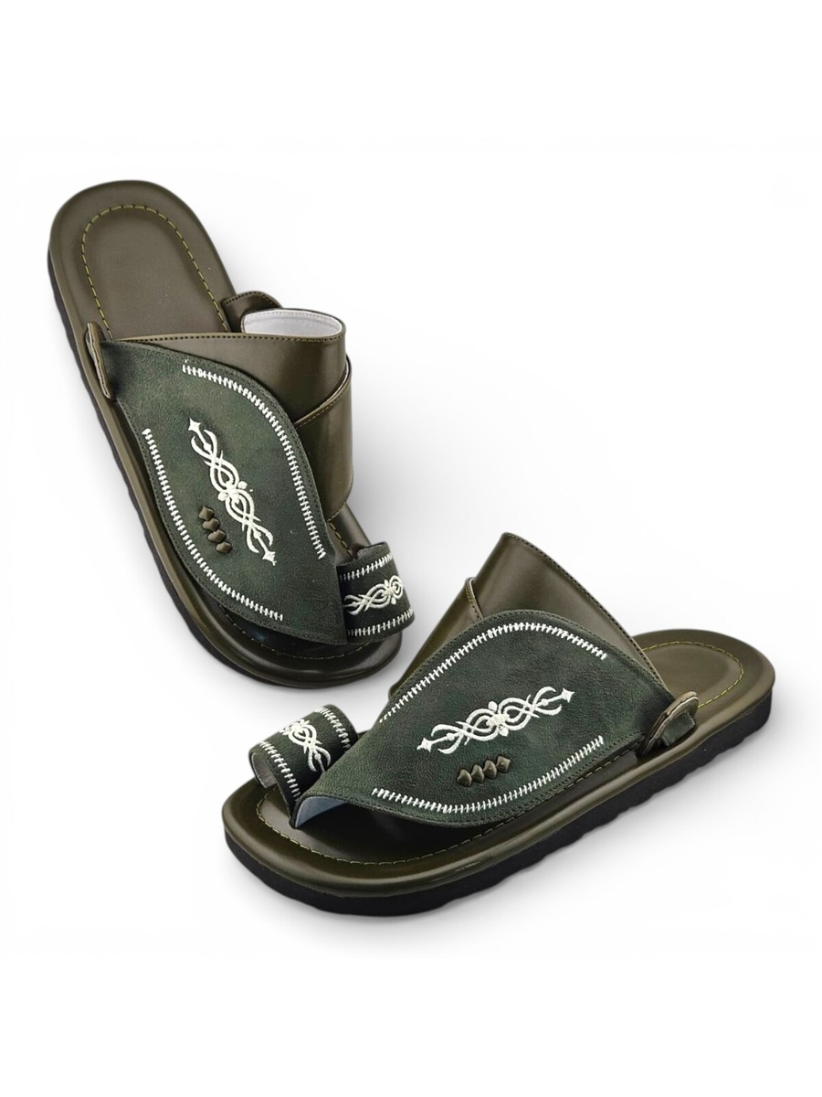 Men Olive Arabic Sandals - Traditional Footwear