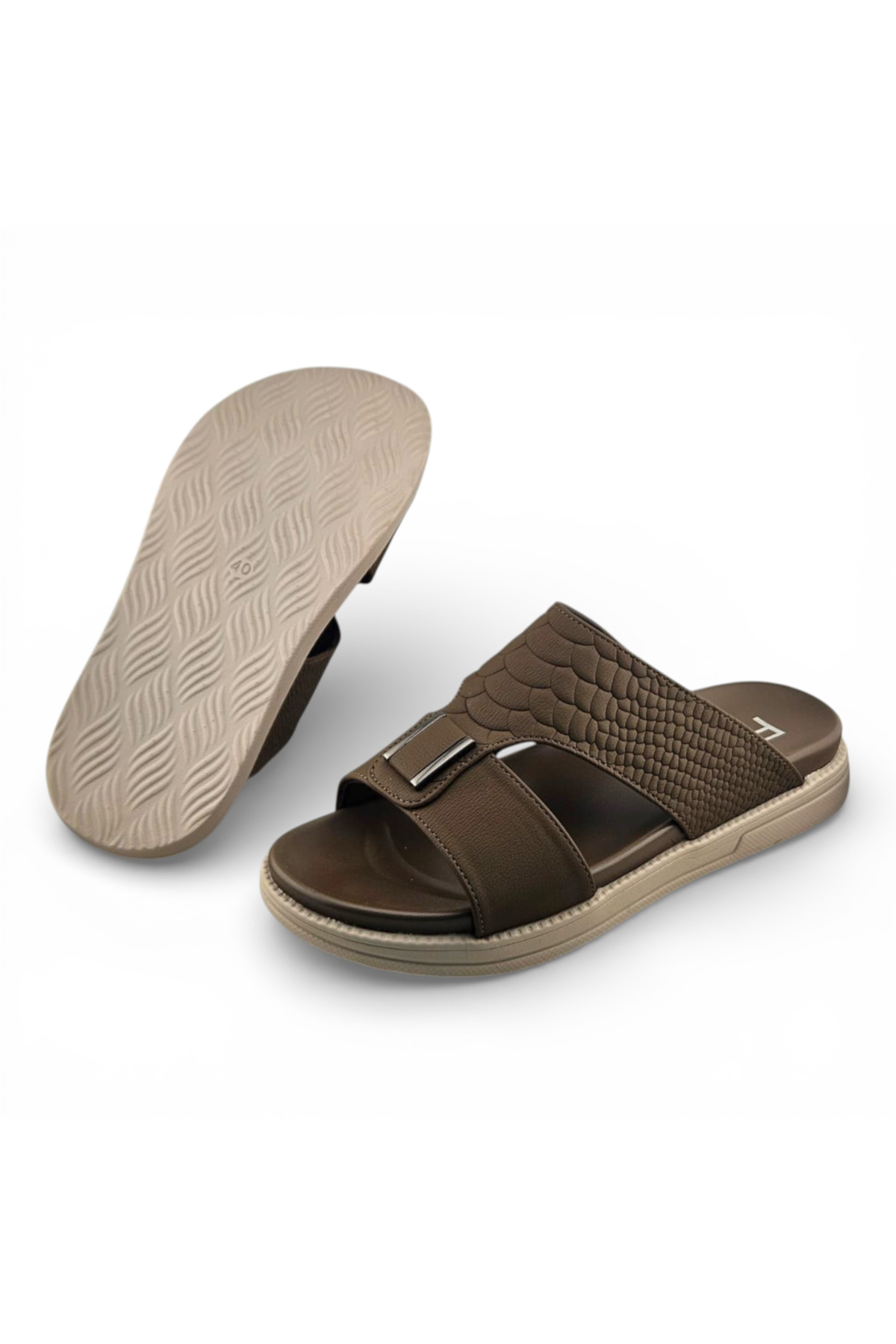 Khaki Men Casual Sandals with Embossed Detail