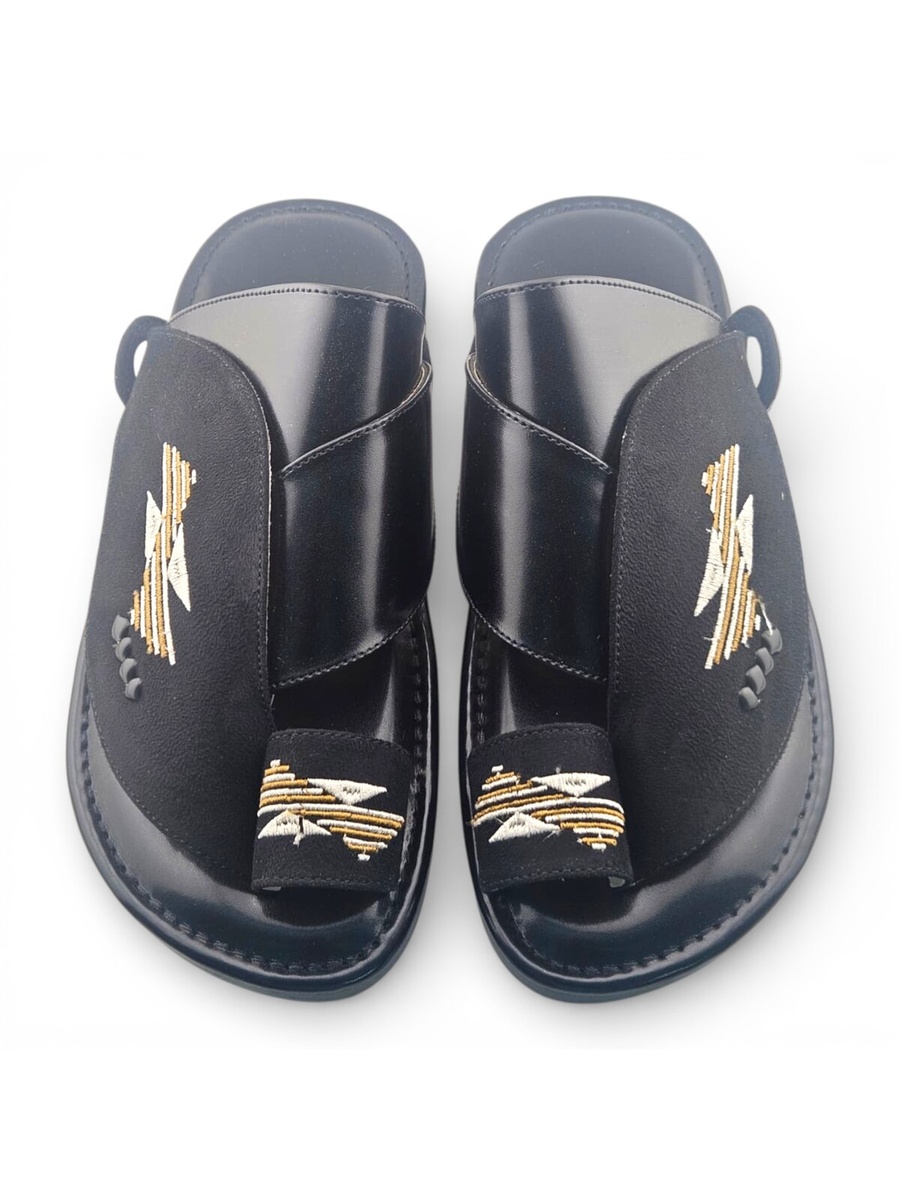 Men Black Embroidered Arabic Sandals