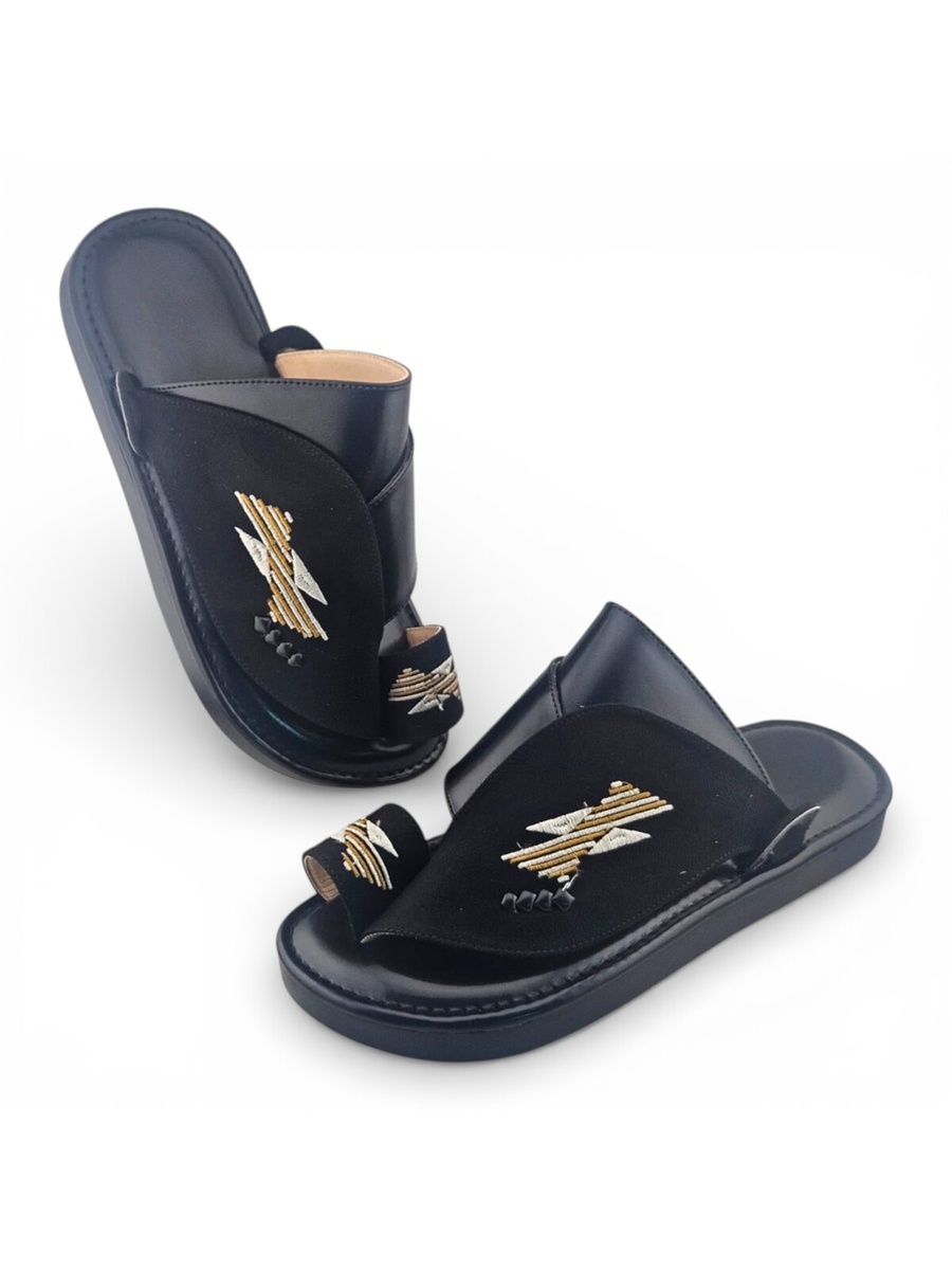 Men Black Embroidered Arabic Sandals