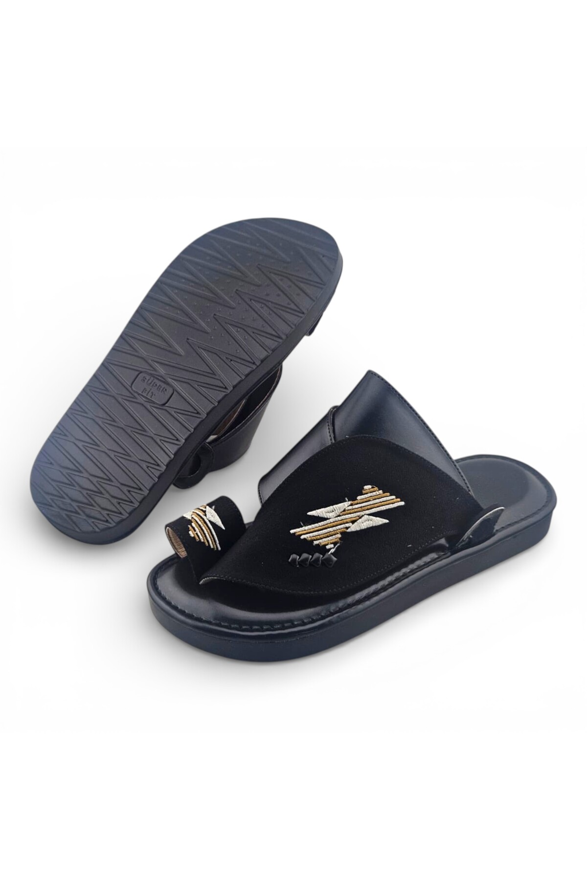 Men Black Embroidered Arabic Sandals