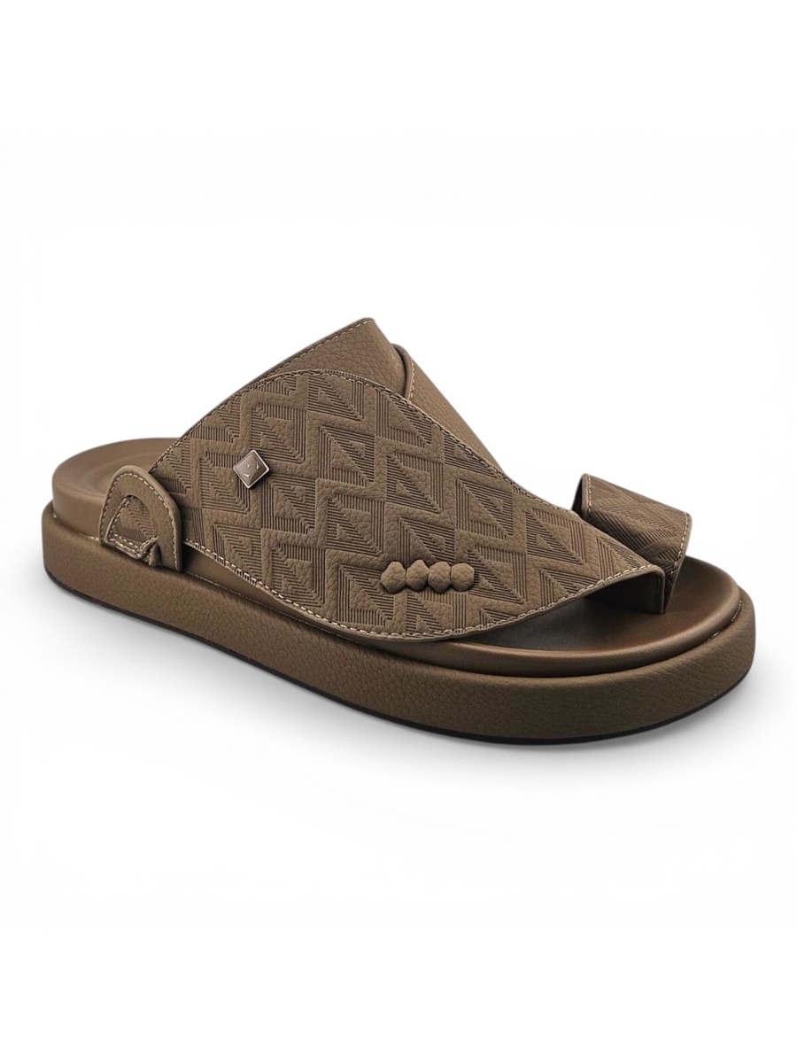 Khaki Men Casual Sandals with Geometric Pattern