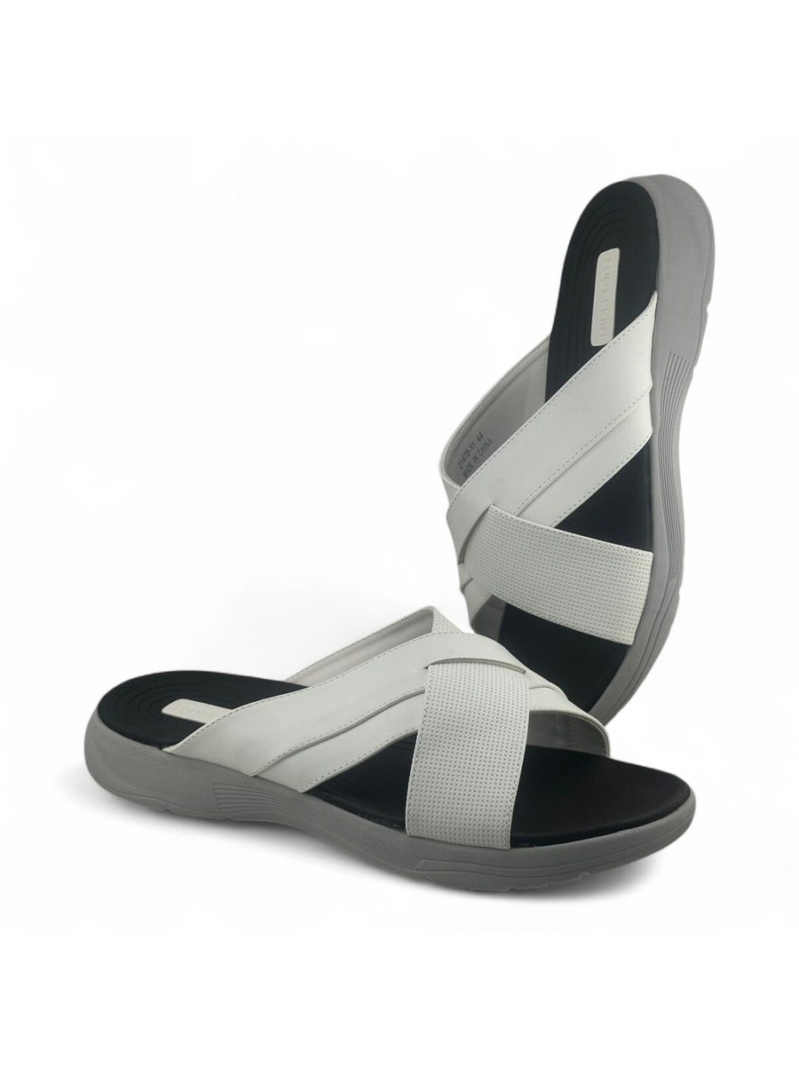 Men White Comfort Cross-Strap Sandals