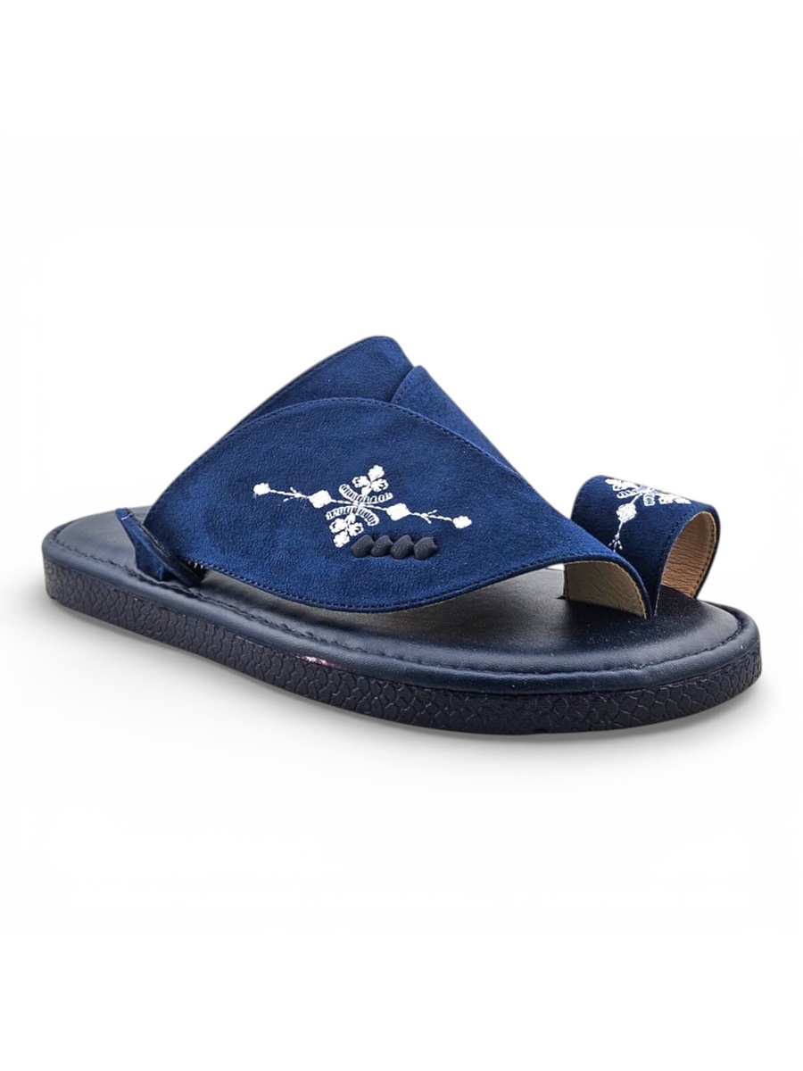 Men Navy Blue Arabic Sandals with Embroidered Design