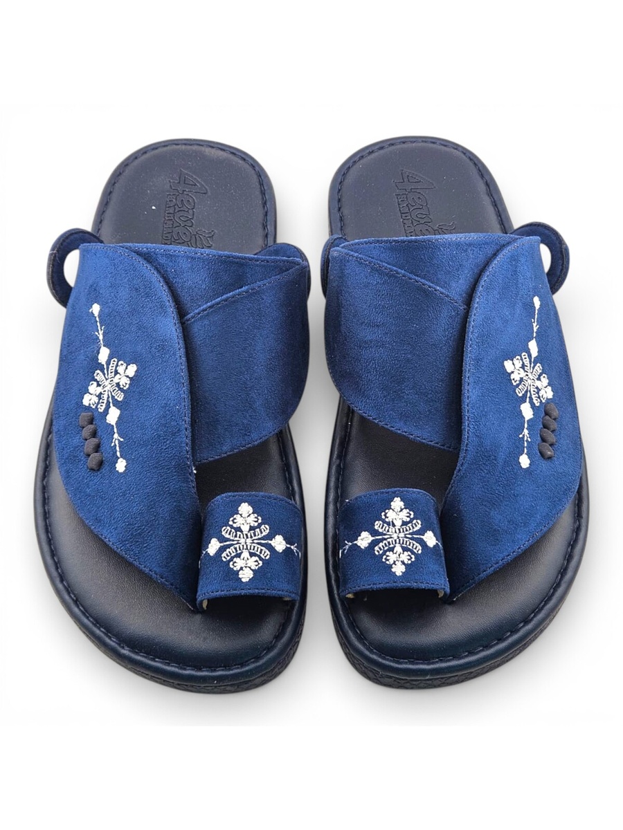 Men Navy Blue Arabic Sandals with Embroidered Design