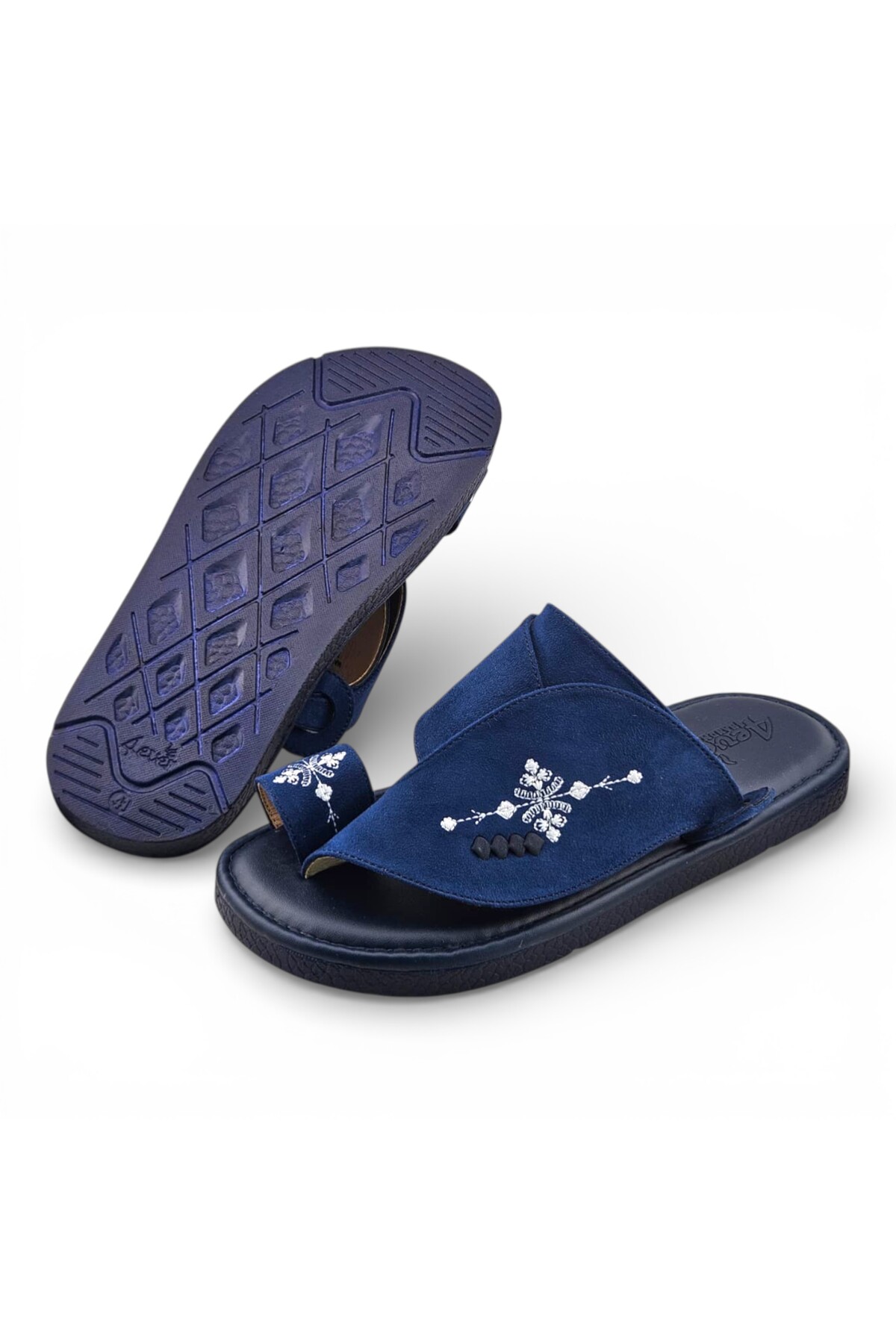 Men Navy Blue Arabic Sandals with Embroidered Design