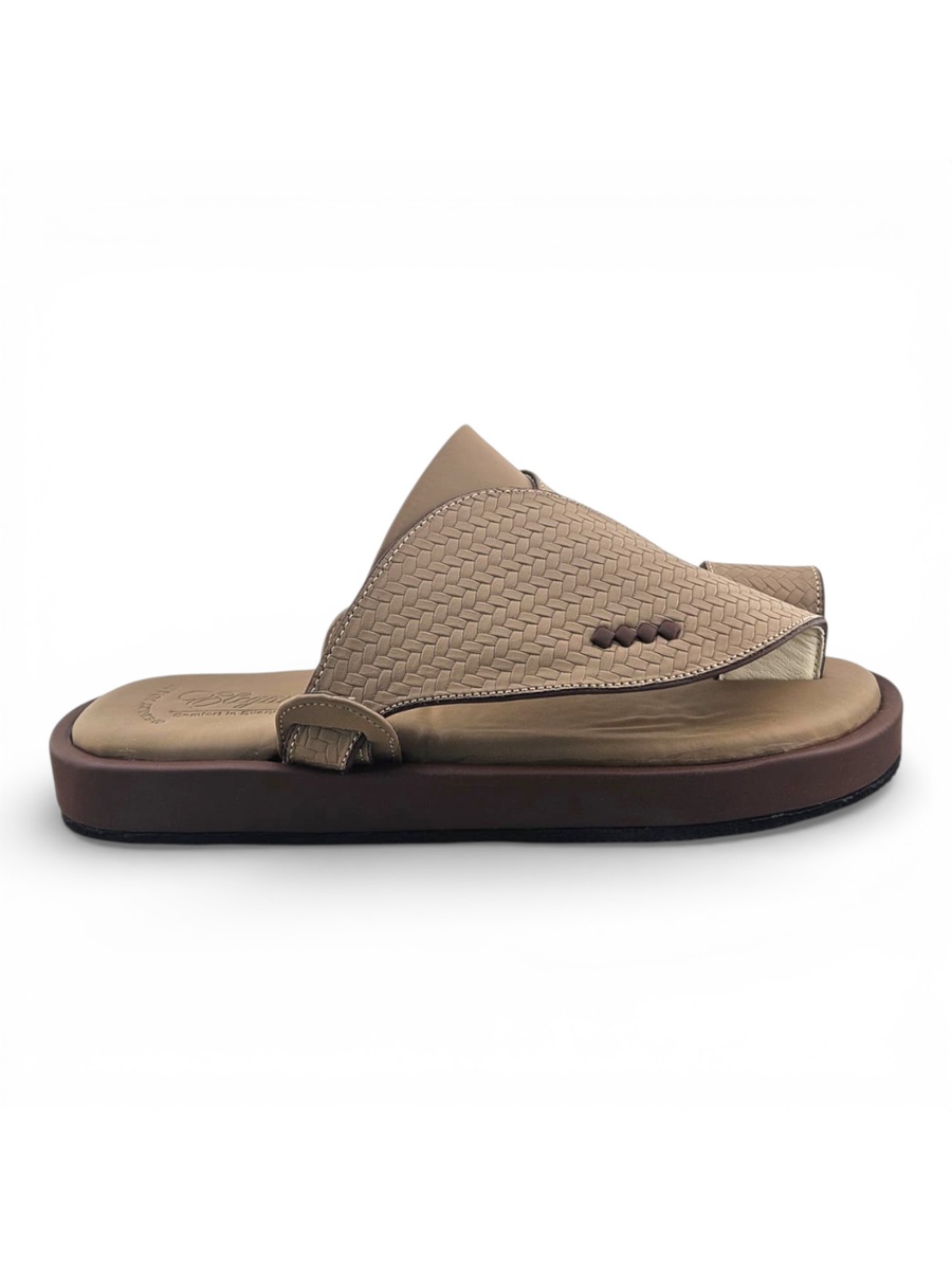 Men Beige Woven Leather Thong Sandals