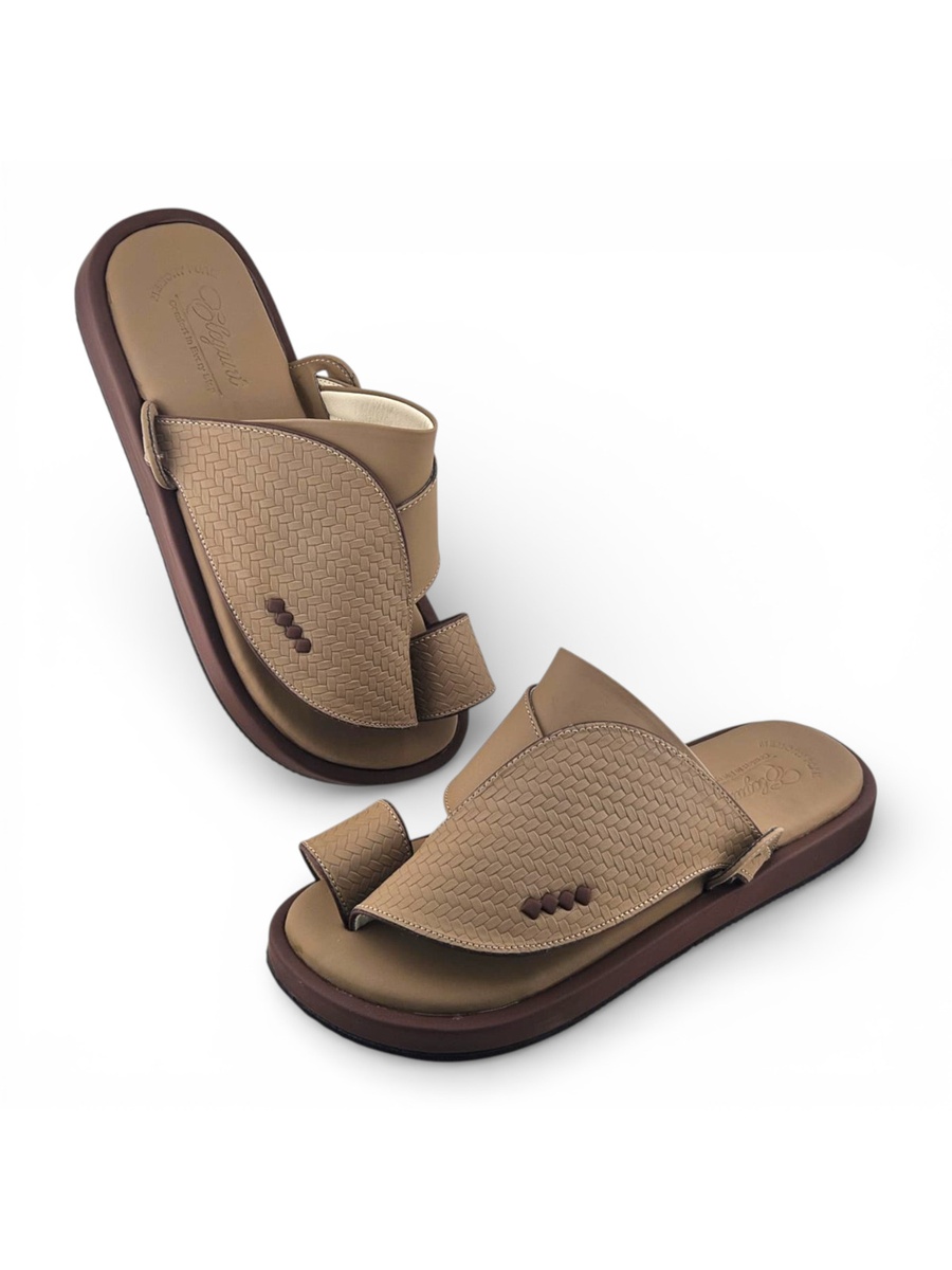 Men Beige Woven Leather Thong Sandals