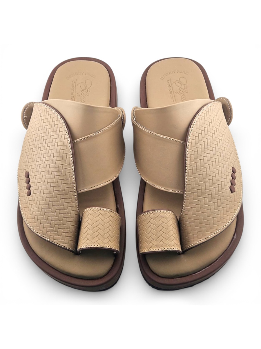 Men Beige Woven Leather Thong Sandals