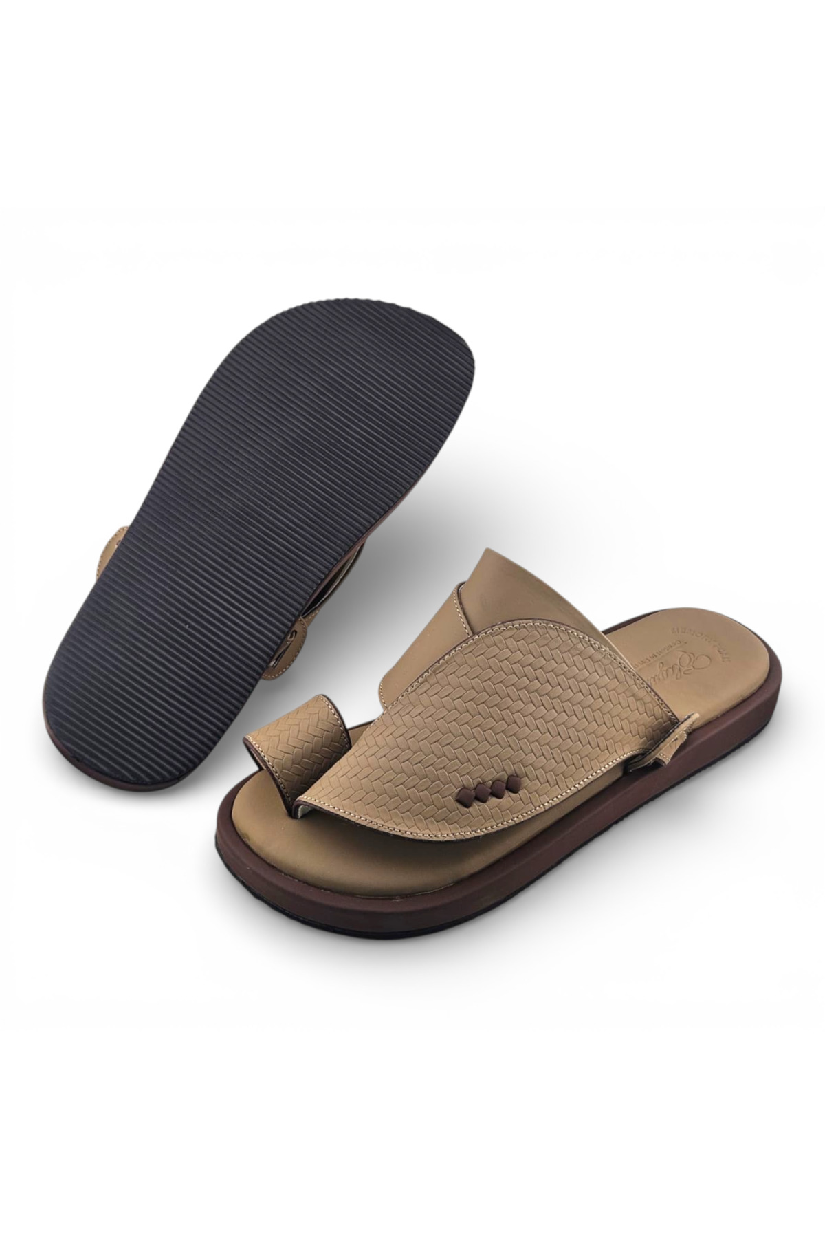 Men Beige Woven Leather Thong Sandals