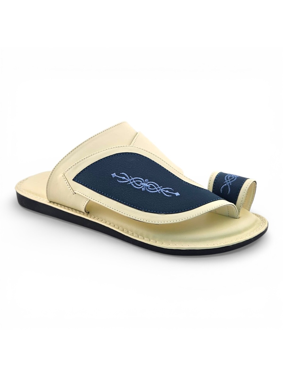 Men Light Blue Arabic Sandals with Embroidered Design