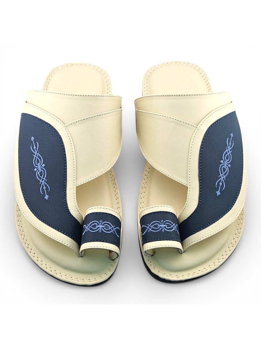 Men Light Blue Arabic Sandals with Embroidered Design