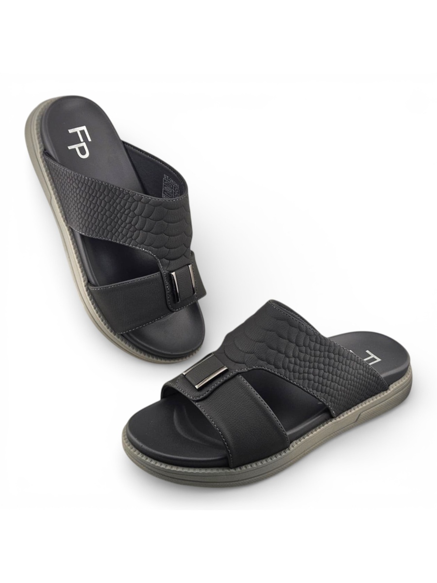 Men Grey Textured Comfort Sandals