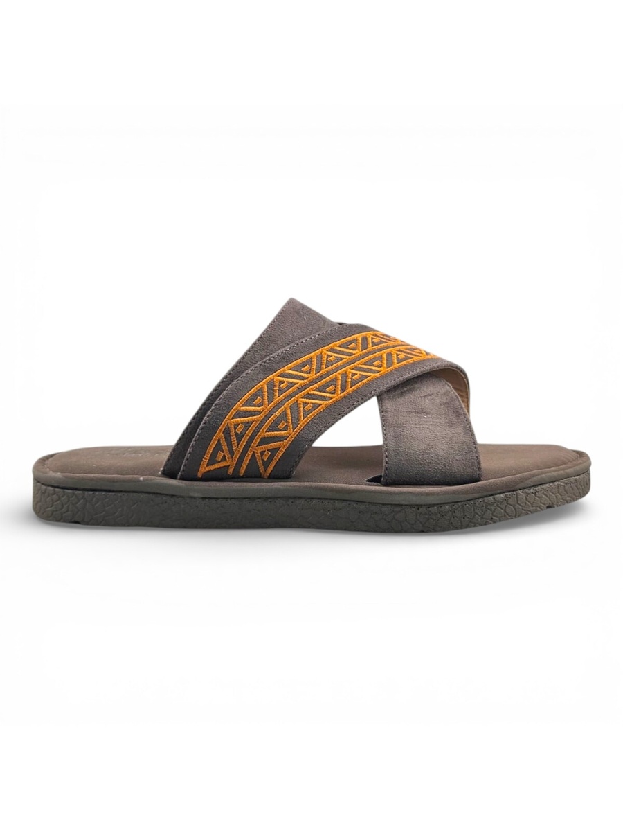 Men Grey Arabic Sandals with Orange Tribal Pattern