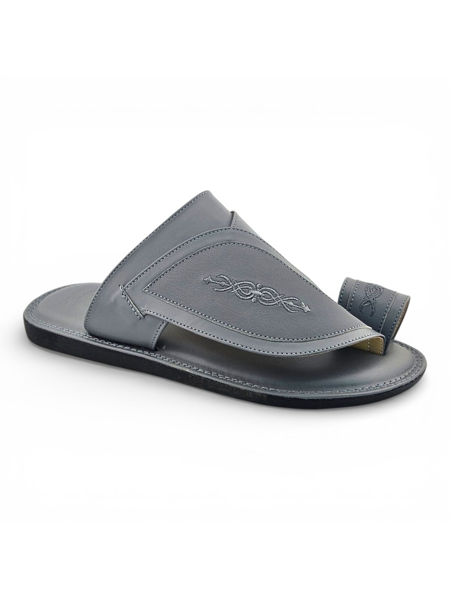 Men Grey Leather Arabic Sandals - Classic and Comfortable