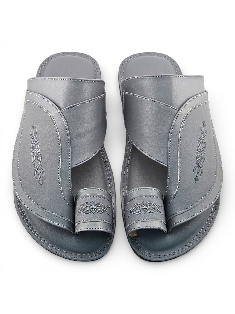 Men Grey Leather Arabic Sandals - Classic and Comfortable