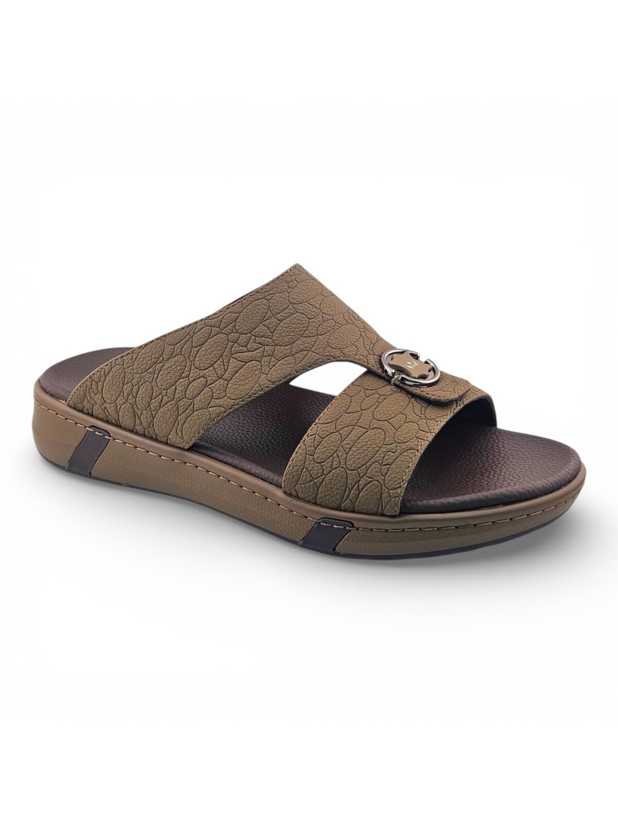 Men Khaki Textured Casual Sandals with Buckle Detail