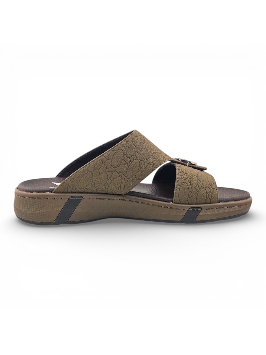 Men Khaki Textured Casual Sandals with Buckle Detail