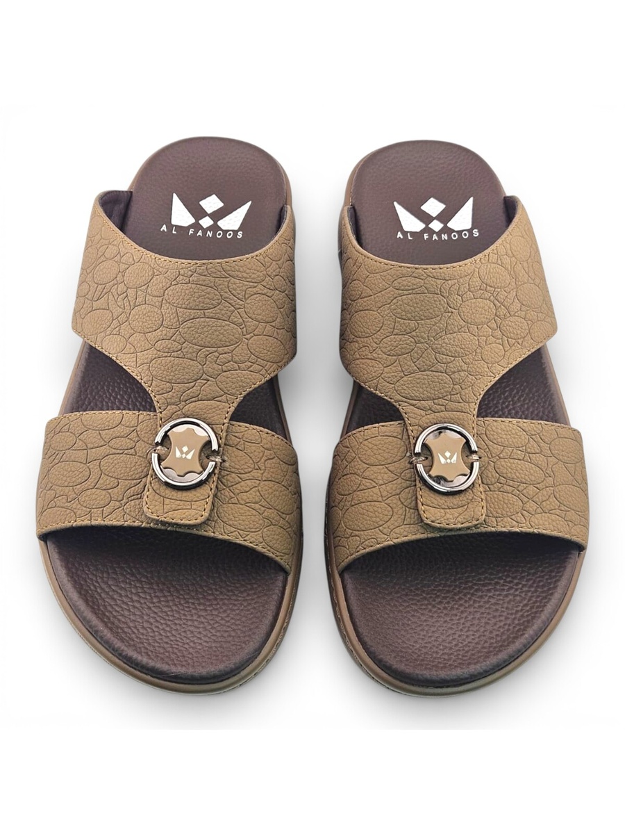 Men Khaki Textured Casual Sandals with Buckle Detail